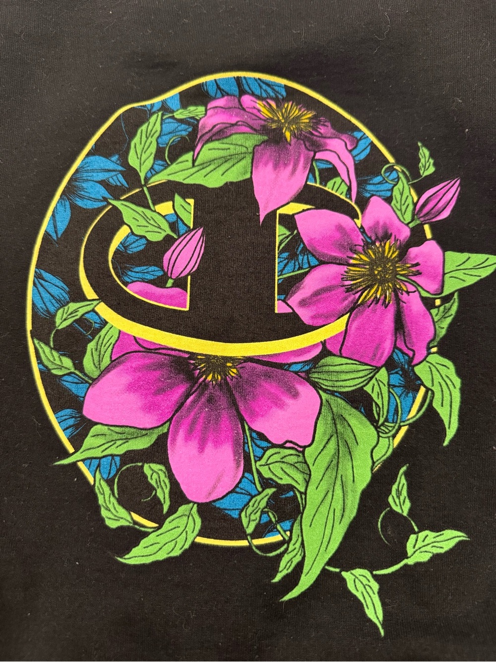 Womens Champion Black Crewneck Sweatshirt with Pink & Green Floral Logo - Picture 3 of 3